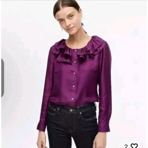 J. Crew Purple Silk Ruffle Blouse Top New Sz M